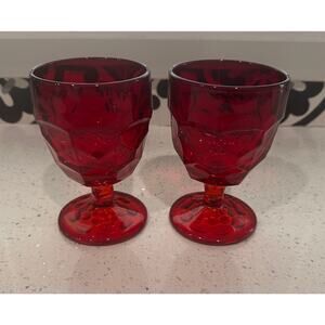 Vintage Viking Glass Georgian Ruby Red Glass Goblets Set 2 Gorgeous 5-3/4”